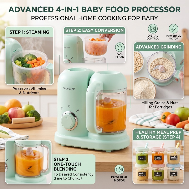 Baby Food Blender And Steamer - Robot culinaire multifonction haute précision 4-en-1